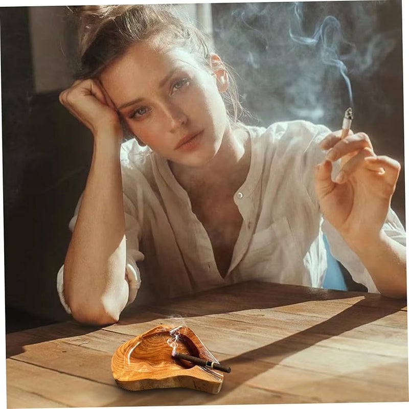 منفضة سيجار خشبية مع حامل ذو فتحتين للاستخدام الداخلي والخارجي، تصميم عشوائي - Image 3